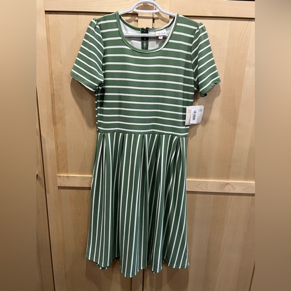 Sage green striped Amelia Dress - Picture 1 of 7